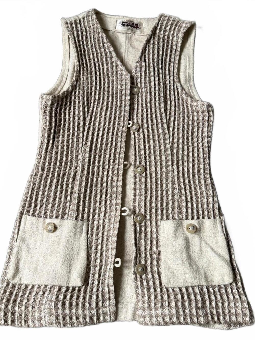 D House Oyameta Cream Brown Woven Long Vest Size Medium Japanese Y2K Boho